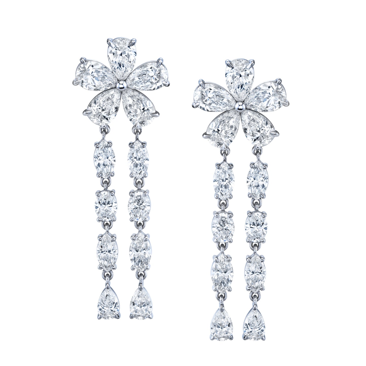Pear Shape Diamond Floret Dangle Earrings