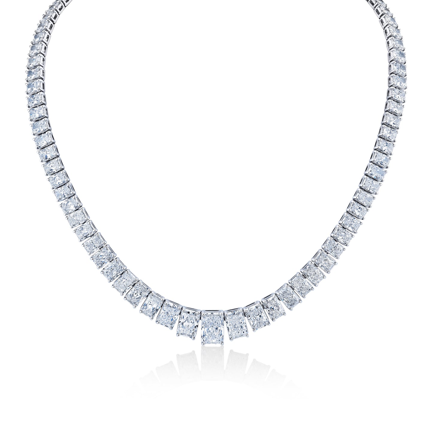 48.59 Carat Graduated Riviera Radiant Cut Diamond Necklace