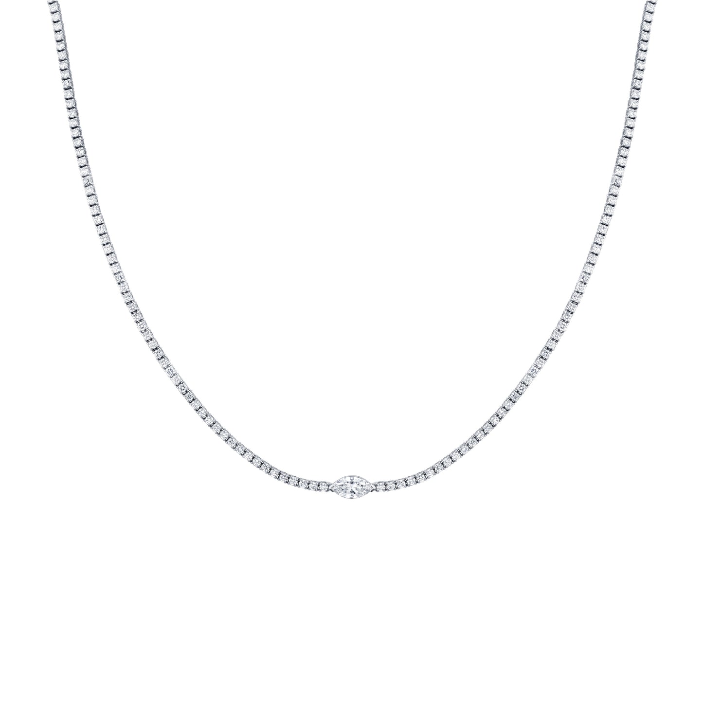 Straight Line Round Brilliant tennis Necklace with Marquise Shape Accent Stone