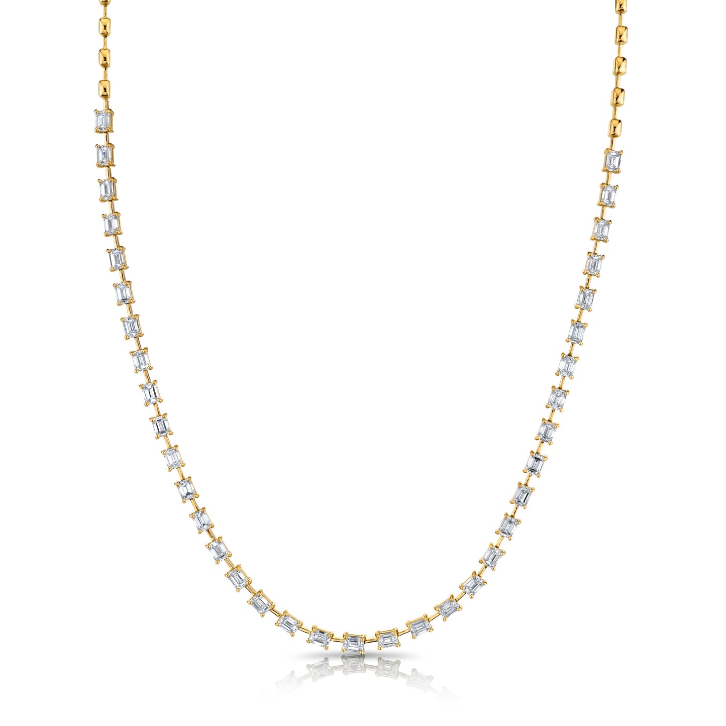 18k Yellow Gold Bar Necklace with Emerald Cut Diamonds