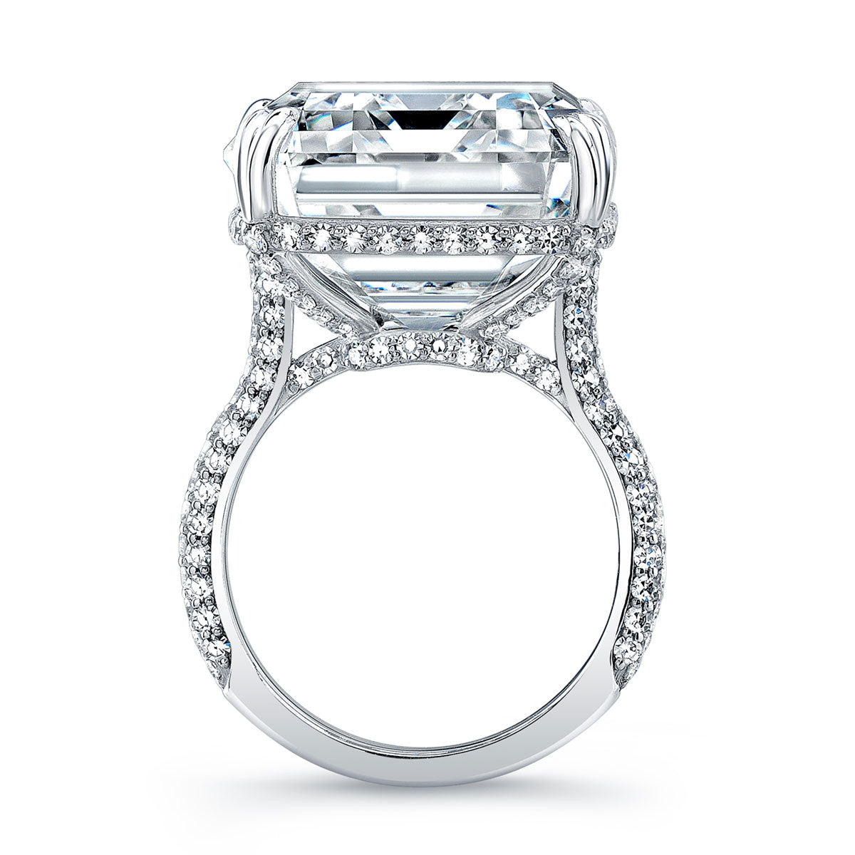 37.69 Carat Platinum Emerald Cut Ring with Pavé Band