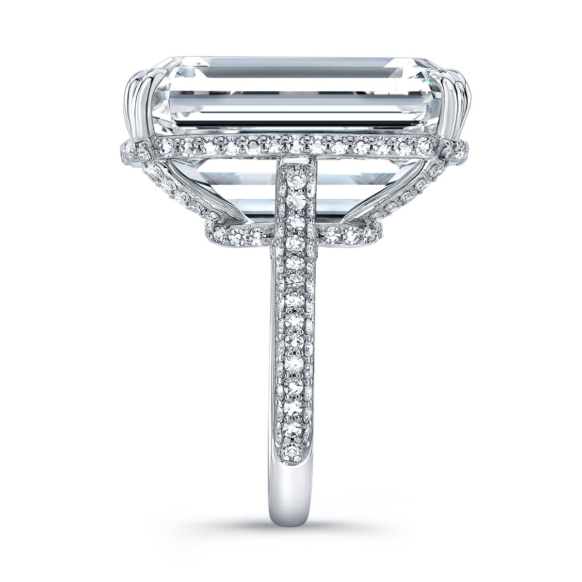 37.69 Carat Platinum Emerald Cut Ring with Pavé Band