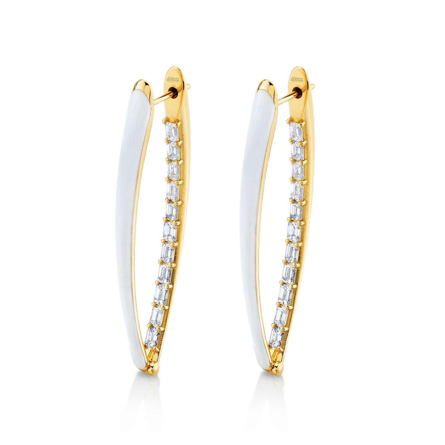 Diamond Hoop Earrings with White Enamel
